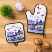 BLAUWE WAGEN VAN ZWANEN, VLINDERS EN CUPCAKES OVENWANT & PANNENLAP SET (Top down)