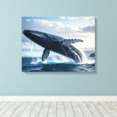 blauwe wal canvas afdruk (Insitu (Houten vloer))