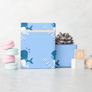 Blauwe walvis babyshower inpakpapier