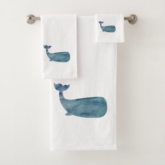 Blauwe walvis badhanddoek set bad handdoek (Insitu)