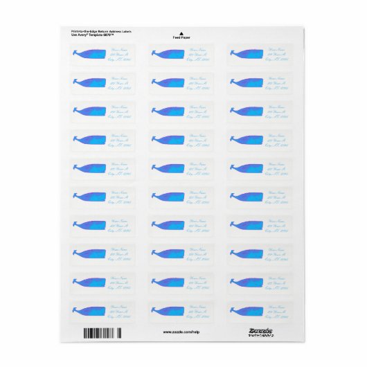 blauwe walvis die Thunder_Cove zazzle zwemt Etiket (Full Sheet)