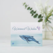 Blauwe walvis en kwallen feestdagenkaart (Staand voorkant)