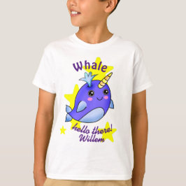 Blauwe walvis Hallo daar met kutgele sterren T-shirt