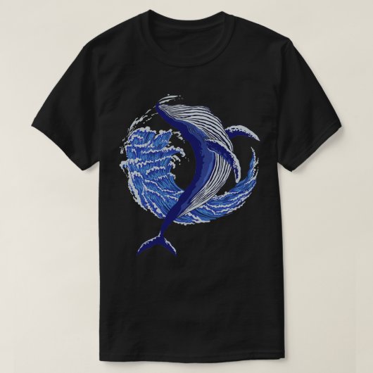 Blauwe walvis in de golven t-shirt (Design voorkant)
