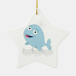 Blauwe walvis keramisch ornament