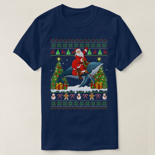 Blauwe walvis Lover Ugly Santa Riding Blue Whale C T-shirt (Design voorkant)