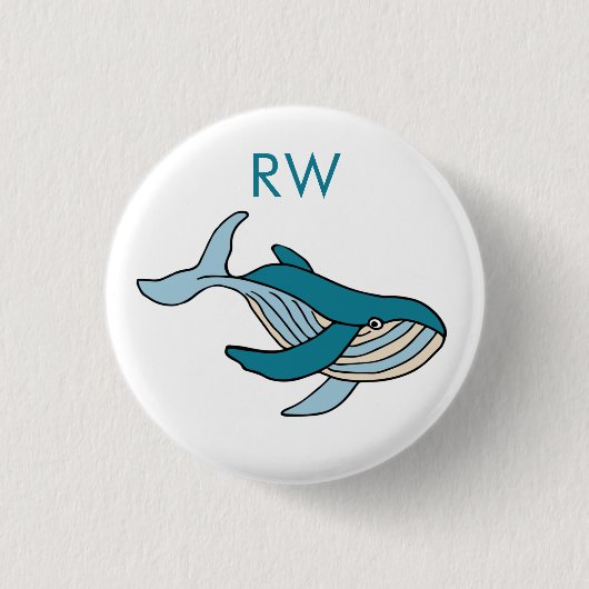 Blauwe Walvis Monogram Ronde Button 3,2 Cm (Voorkant)