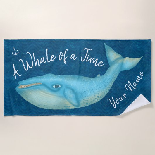 Blauwe walvis Nautical Beach Time Personalised Oce Strandlaken (Voorkant)