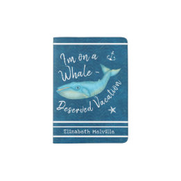 Blauwe walvis Nautical Beach Vacking | Aangepaste  Paspoorthouder