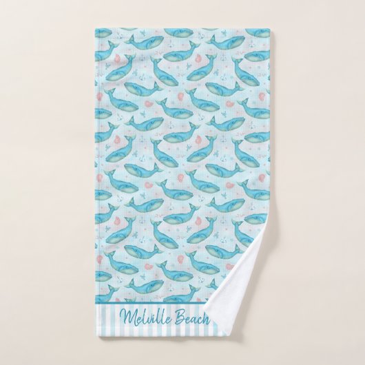 Blauwe walvis Nautical Ocean Shells | Aangepaste b Bad Handdoek (Handdoek)