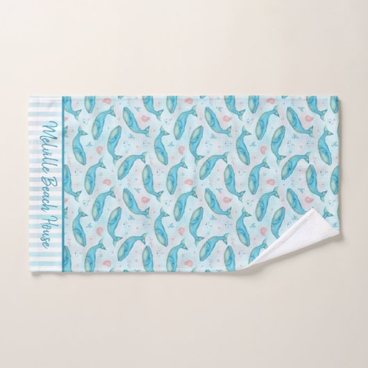 Blauwe walvis Nautical Ocean Shells | Aangepaste b Bad Handdoek (Handdoek)