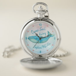 Blauwe walvis Nautical Zee Sailor | Naam kapitein  Zakhorloge