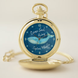 Blauwe walvis Nautical Zee Sailor | Naam kapitein  Zakhorloge