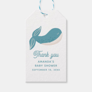 Blauwe walvis. Nautisch dierlijk baby shower bedan Cadeaulabel