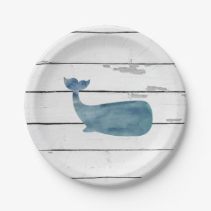 Blauwe walvis nautische strand schip papieren bordje