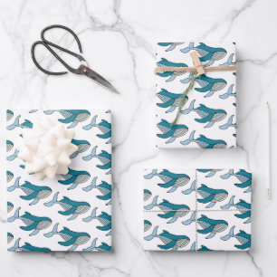 Blauwe Walvis Oceaan Kinderen Patroon Inpakpapier Vel