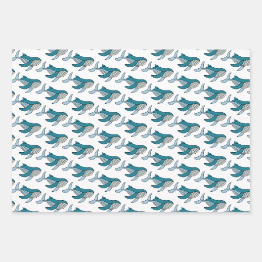 Blauwe walvis Ocean Kinder Pattern Inpakpapier Vel (Voorkant 3)