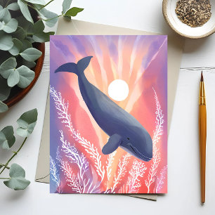 Blauwe Walvis   Oceankleuren Waterverf Dier Briefkaart