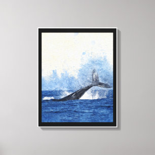 Blauwe Walvis Spat in Oceaan Kunst Canvas Afdruk