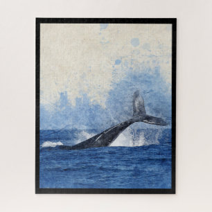 Blauwe Walvis Spat in Oceaan Kunst Legpuzzel