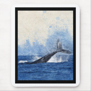 Blauwe Walvis Spat in Oceaan Kunst Muismat