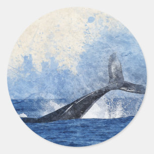 Blauwe walvis spatten in Ocean Art Ronde Sticker