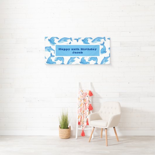 Blauwe walvis Zee Cute Birthday Spandoek (Insitu)