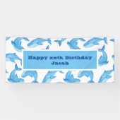 Blauwe walvis Zee Cute Birthday Spandoek (Horizontaal)