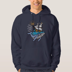 Blauwe Walvis Zeilschip Golf Nautilus Thema Hoodie