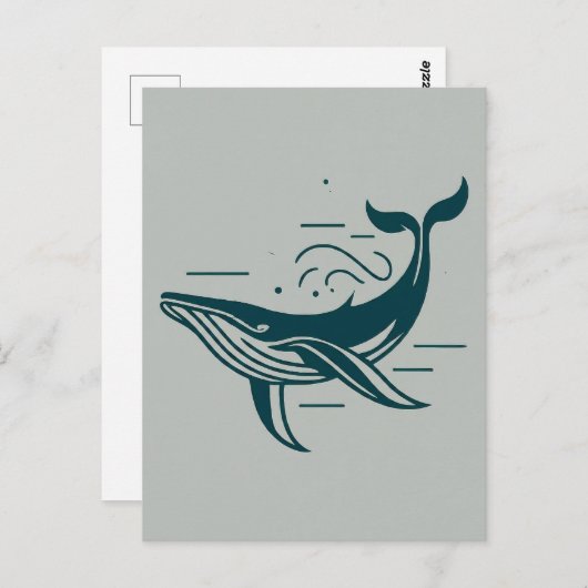 Blauwe walvis zwemmen illustratie briefkaart (Voorkant / Achterkant)