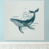 Blauwe walvis zwemmen illustratie canvas afdruk (Insitu (Houten vloer))
