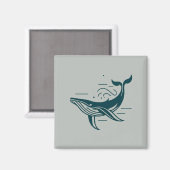 Blauwe walvis zwemmen illustratie magneet (Voorkant / Achterkant)