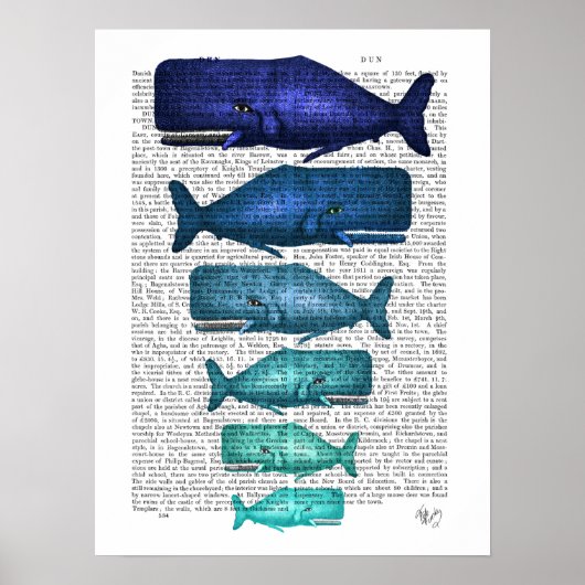 Blauwe walvisfamilie poster (Voorkant)