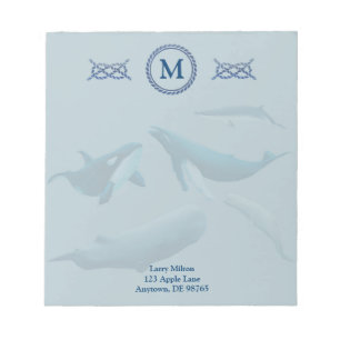 Blauwe walvissen met monogram notitieblok