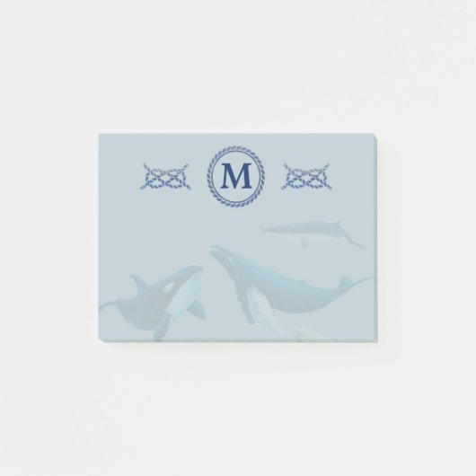 Blauwe walvissen met monogram post-it® notes (Voorkant)