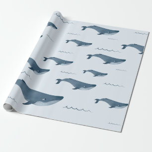 Blauwe walvissen zwemmen in de oceaan cadeaupapier