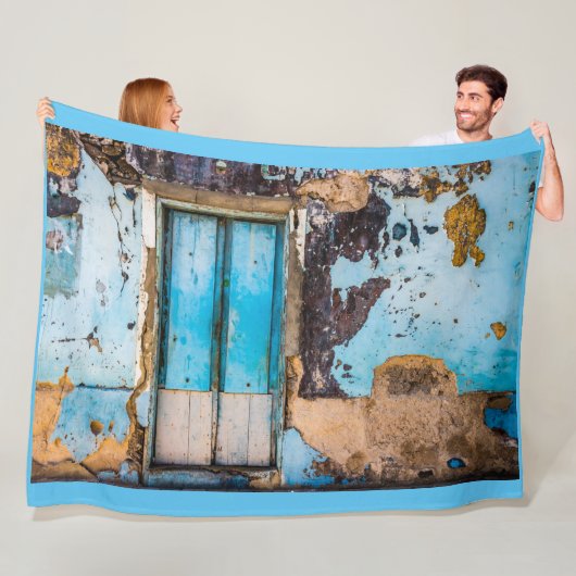 Blauwe wand en deur fleece deken (In situ)