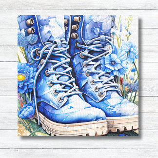 Blauwe wandelschoenen met Wildflowers Canvas Print