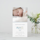 Blauwe waslijn foto baby geboorteaankondiging  bedankkaart (Staand voorkant)