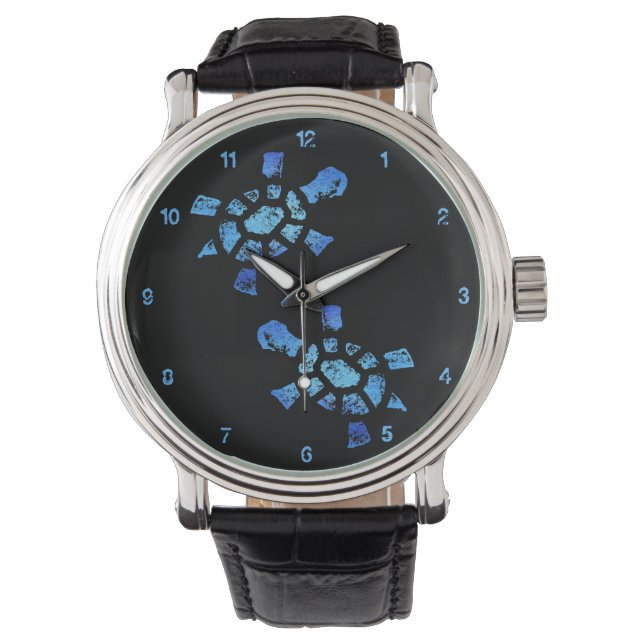 Blauwe Water Turtle Tijd Horloge (Voorkant)