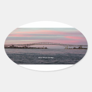 Blauwe waterbrugsticker ovale sticker