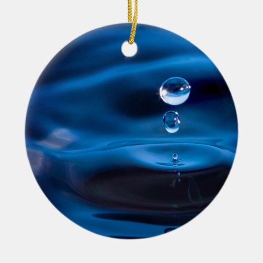 Blauwe waterdruppels keramisch ornament (Voorkant)