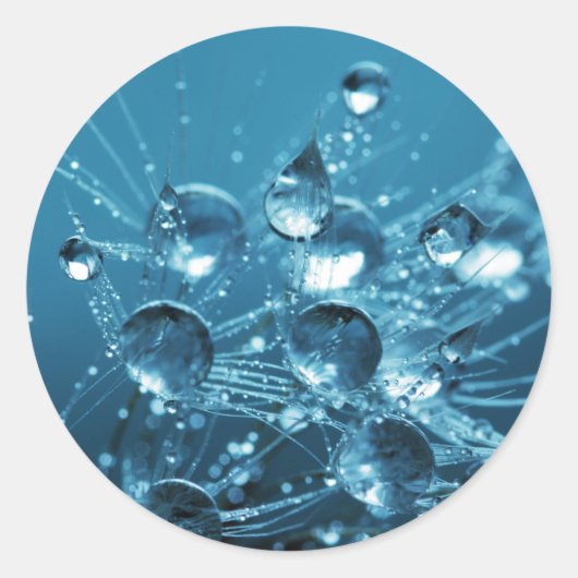 Blauwe waterdruppels ronde sticker (Voorkant)