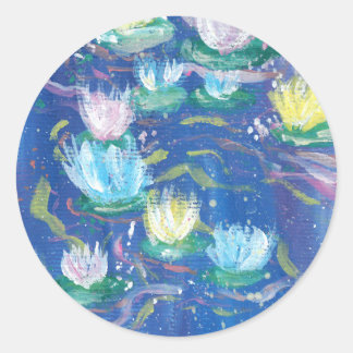 Blauwe Waterlelies Schildersticker Ronde Sticker