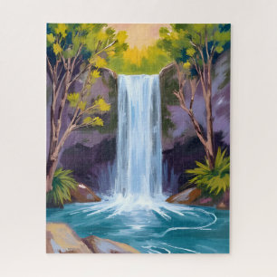 Blauwe Waterval   Bos Landschap Natuur Schilderij Legpuzzel
