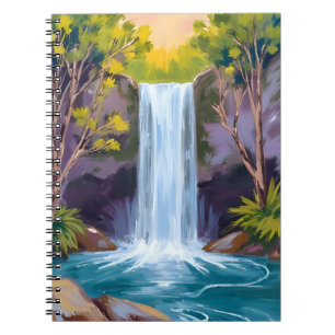 Blauwe Waterval Bos Landschap Natuur Schilderij Notitieboek