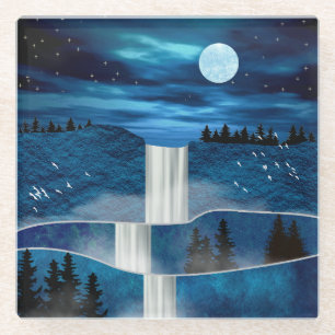 Blauwe waterval glazen onderzetter