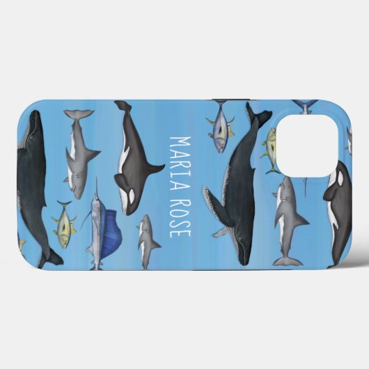 Blauwe Waterverf Aangepaste gepersonaliseerde naut Case-Mate iPhone Case (Achterkant (horizontaal))