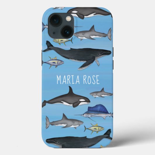 Blauwe Waterverf Aangepaste gepersonaliseerde naut Case-Mate iPhone Case (Achterkant)