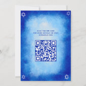 Blauwe Waterverf Aangepaste QR Code Bar Bat Mitzva Kaart (Achterkant)